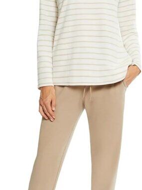 Max & Mia Women's 2-Piece Stripe Waffle Knit Lounge Set - Beige